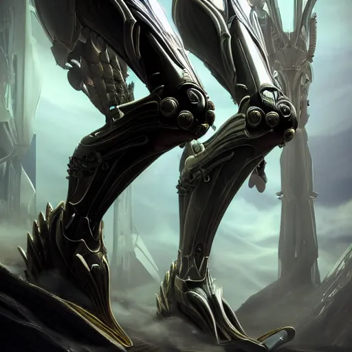 Image similar to highly detailed exquisite warframe fanart, worms eye view, looking up at a 500 foot tall beautiful saryn prime female warframe, as a stunning anthropomorphic robot female dragon, sleek smooth white plated armor, posing elegantly over your tiny form, unknowingly walking over you, you looking up from the ground between the robotic legs, detailed legs looming over your pov, proportionally accurate, anatomically correct, sharp claws, two arms, two legs, robot dragon feet, camera close to the legs and feet, giantess shot, upward shot, ground view shot, front shot, epic shot, high quality, captura, realistic, professional digital art, high end digital art, furry art, giantess art, anthro art, DeviantArt, artstation, Furaffinity, 3D, 8k HD render, epic lighting