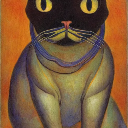 Image similar to masterpiece painting of a mechanical cloisonne cat head, by annie swynnerton and diego rivera and nicholas roerich and jean delville and janet fish, symbolist, dramatic lighting, god rays, art brut, rich colors, smooth, sharp focus, extremely detailed, adolf wolfli and ( donato giancola and bilibin )