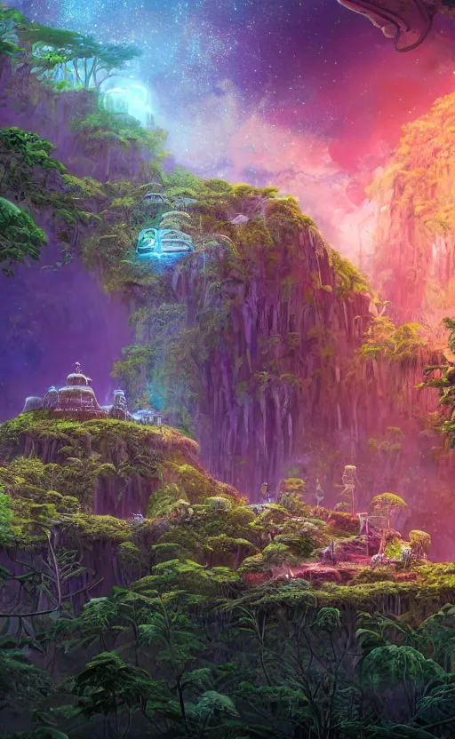 Prompt: microscopic tardigrade, microbiology, magical forest, ruins, civilization, vegetation, mayan temple, futuristic, sharp focus, electric swirls, backlight, furry, soft, concept art, intricate details, disney pixar, james gilleard, moebius, print, iridescent, global illumination, anime, game art