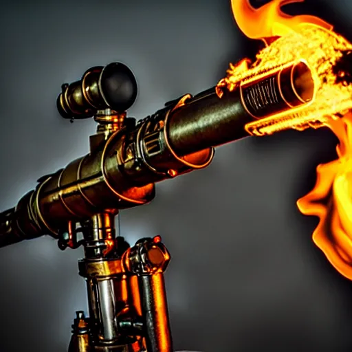 Image similar to photo of a steampunk flamethrower