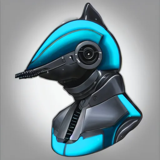 Prompt: cybernetic bottlenose dolphin headshot profile picture, anthropomorphic robot design inspired by dolphins, bulbous dolphin snout, large black visor screen for face, commission on FurAffinity, unreal engine