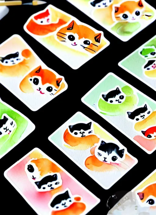 Image similar to cute cats and sushi watercolour sticker sheet