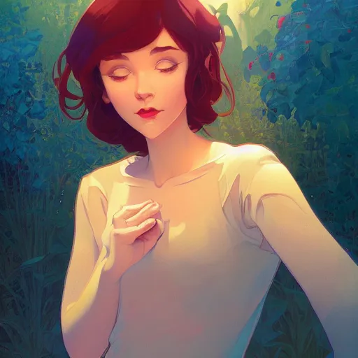 Prompt: a sweet beautiful girl, she is looking at the camera, she is smirking, ambient lighting, 4 k, lois van baarle, ilya kuvshinov, rossdraws, alphonse mucha, jung gi kim, artstation