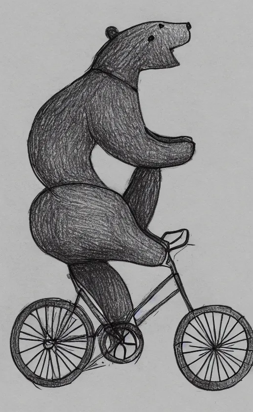 Image similar to sketch drawing of a bear riding a bicycle