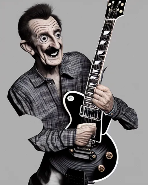 Prompt: barry chuckle ( shredding on a gibson les paul. guitar solo, bold, art by stanisław szukalski, 3 d rendering by beeple )