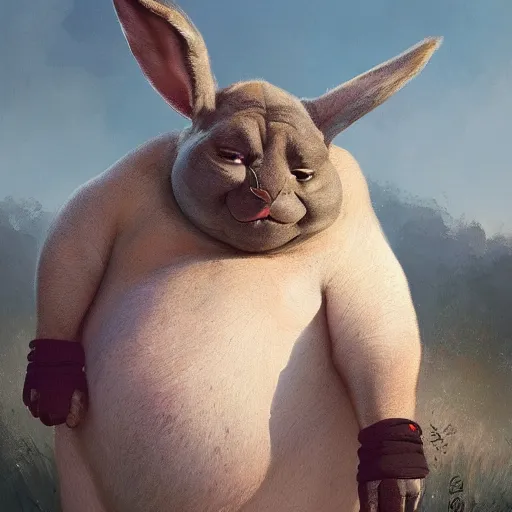 Prompt: portrait of big chungus as mr. bean painted by greg rutkowski, wlop