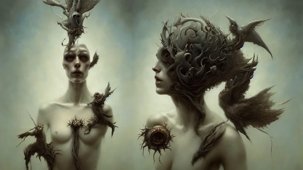Image similar to people tethered and sewn to each other, in the style of peter mohrbacher by weta digital and beth cavener, high face symmetry, intricate, masterpiece, award winning, high face symmetry, intricate