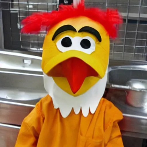 Image similar to chicken dressed as an inmate