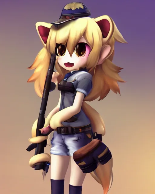Image similar to female furry mini cute style, highly detailed, rendered, ray - tracing, cgi animated, 3 d demo reel avatar, style of maple story, maple story gun girl, fox from league of legends chibi, soft shade, soft lighting