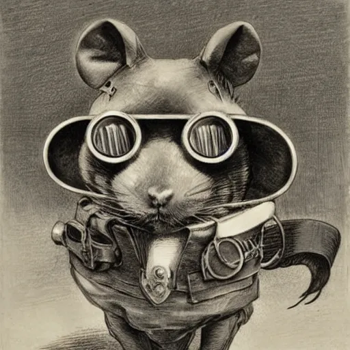 Image similar to a rat with steampunk googles, by John Martin