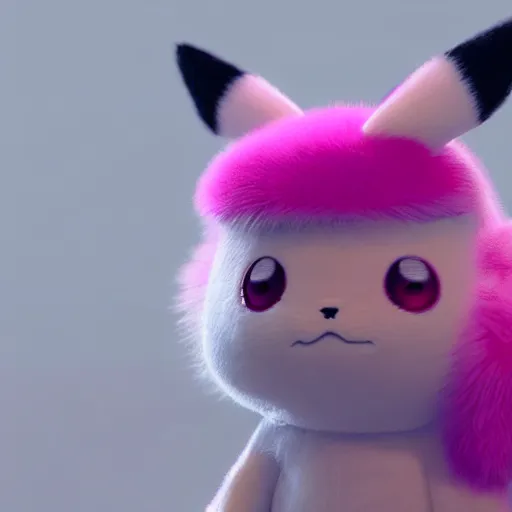 Prompt: extremly detailed pikachu with pink fluffy fur, photorealistic, high details, 8 k, sharp focus, octane render, volumetric light