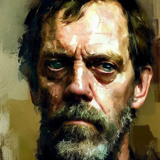 Image similar to face protrait of hugh laurie,, jeremy mann painting