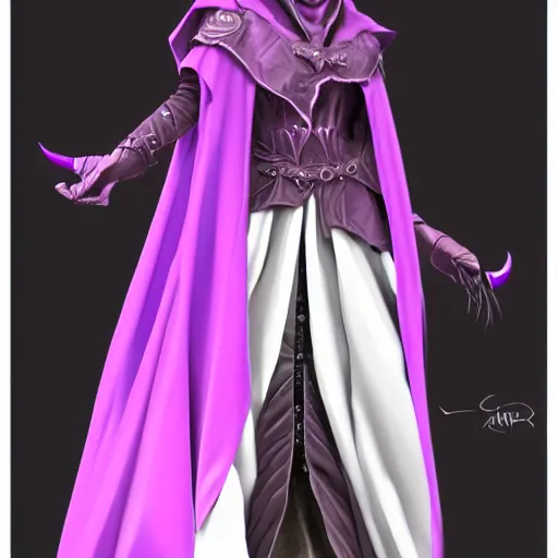 Image similar to female warlock long hood cloak purple, fighting monster with magic, 8 k, trending on artstation by tooth wu