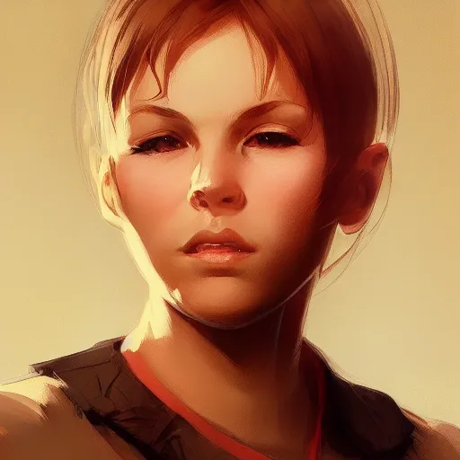 Image similar to Portrait of young Boxxy with sidebuzzed haircut, slight nerdy smile, elegant, digital painting, artstation, concept art, smooth, sharp focus, illustration, art by artgerm and greg rutkowski and alphonse mucha