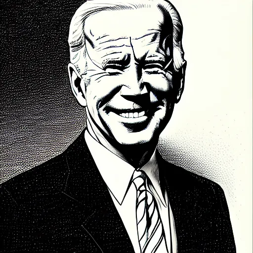 Prompt: franklin booth illustration of joe biden, subject is centered in frame