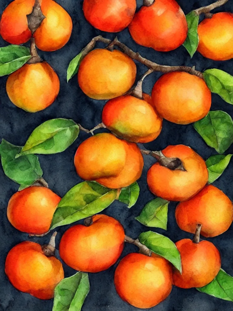 Image similar to autumn persimmon watercolor by arti chauhan trending on artstation