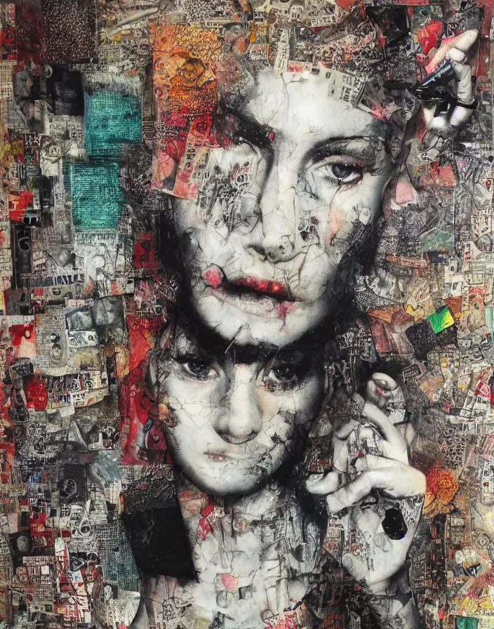 Image similar to deja vu detailed mixed media collage, conteporary art, punk art, realistic face, photorealistic, expressionism, masterpiece, perfect composition, spectacular quality, intricate oil details