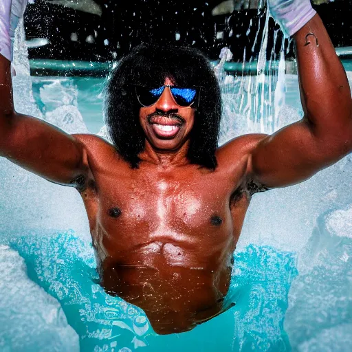 Prompt: rick james emerging from a pool of cocaine ( sony a 7 r iv, symmetric balance, polarizing filter, photolab, lightroom, 4 k, dolby vision, photography awardm, voque, perfect face )