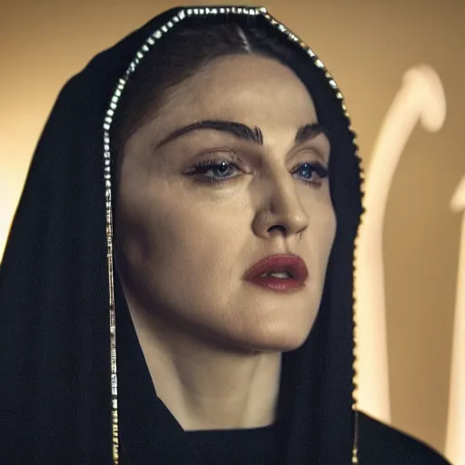 Prompt: stunning awe inspiring madonna as the female jesus christ, movie still 8 k hdr atmospheric lighting