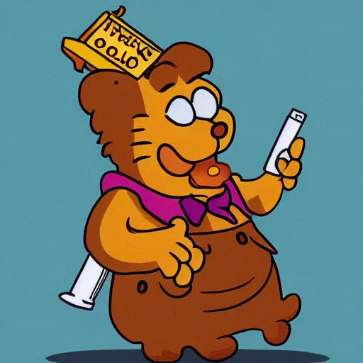 Prompt: Garfield holding a glock, gun,