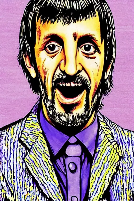 Image similar to “portrait of ringo Starr, by Robert crumb, colourful”