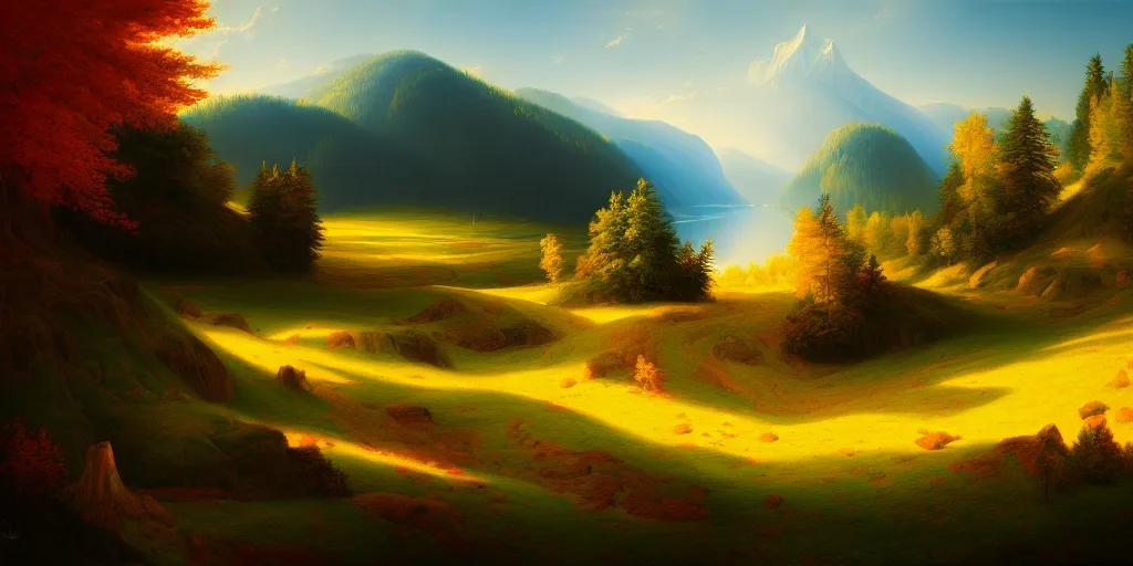 Image similar to a beautiful landscape painting by philipp urlich, digital artwork, high resolution