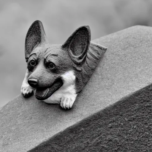 Image similar to corgi gargoyle made of stone, uncropped, photography