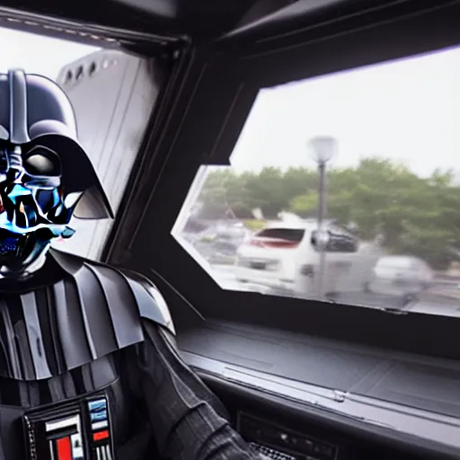 Prompt: (wide angle shot, Darth Vader drives his TIE Fighter to taco bell drive-thru), 8K, 4K, UE5