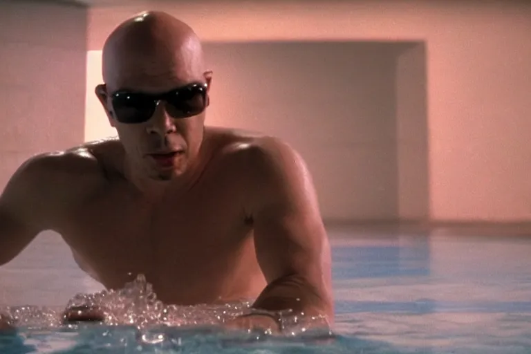 Prompt: pitbull throwing rocks into a pool of translucent goo, over the shoulder perspective, in 1 9 8 5, y 2 k cybercore, industrial low - light photography, still from a kiyoshi kurosawa movie