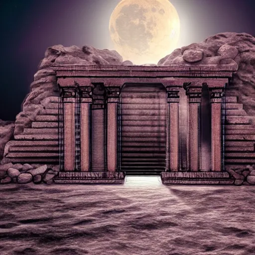 Image similar to ancient greek structure in the moon, retrowave epic art, trending on art station