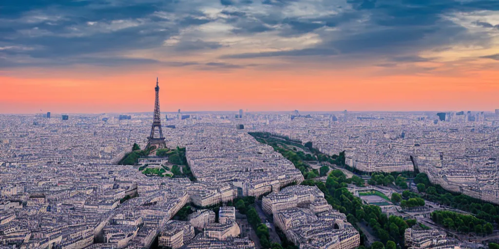 Prompt: a beautiful view of paris at sunset