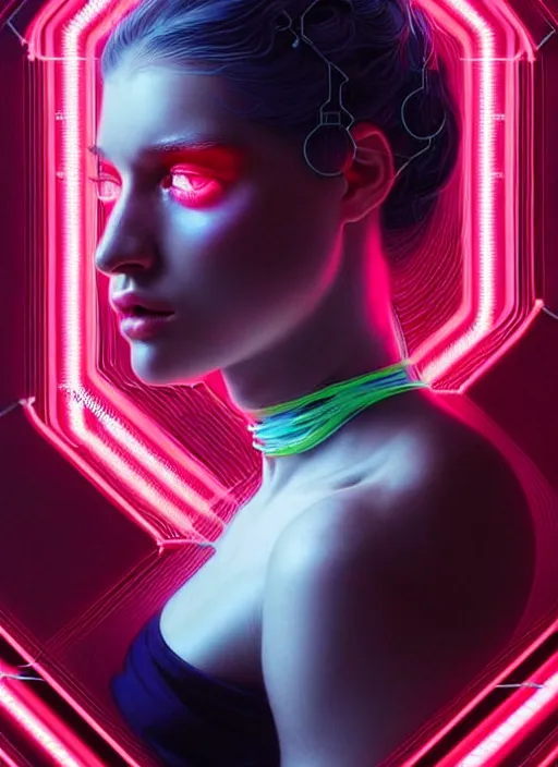 Image similar to a highly detailed photo of very intricate female face full body portrait, futurism, rococo cyber neon lighting, detailed futuristic fibonacci jewelry, profile posing, hyper photorealistic, crispy quality, digital photography, trending in pinterest, cinematic, 4 k ultra hd, art by pascal blanche, art by greg rutkowski, art by artgerm,