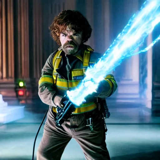 Image similar to stunning awe inspiring peter dinklage as a ghostbuster in the movie ghostbusters, movie still 8 k hdr atmospheric lighting