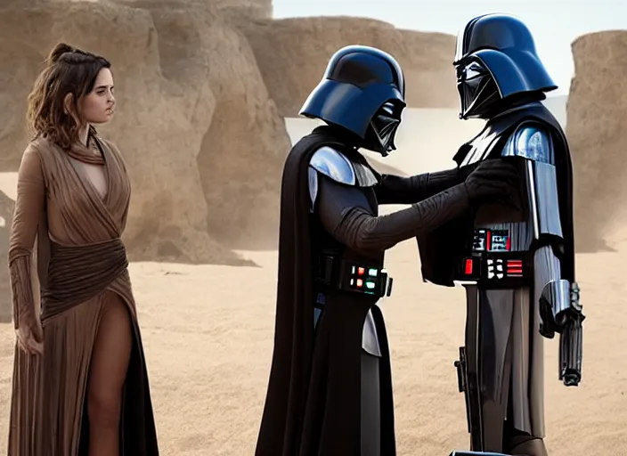 Image similar to ana de armas flirting with Darth Fener in star wars