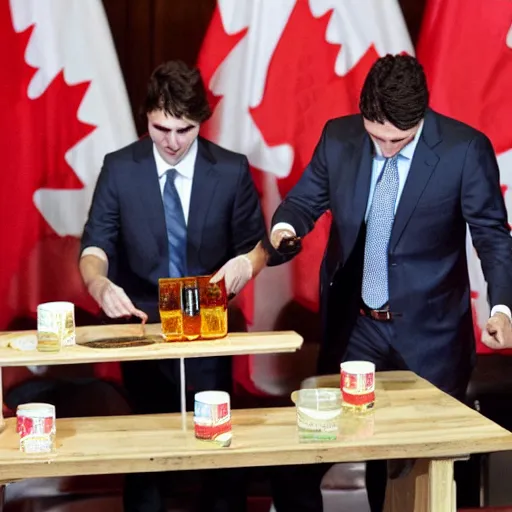 Prompt: pouring maple syrup over justin trudeau's head
