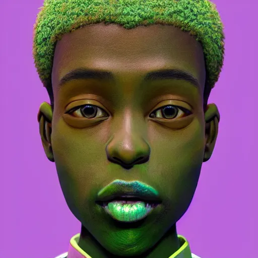 Image similar to colourful vfx upper half - 3 d portrait - art of a nigerian boy - in claymation style, art by hsiao - ron cheng & james jean, symmetrical, intricate detail, caricature, concept art, volumetric light, ray tracing, claymation render, octane render, unreal engine, sharp, pinterest, behance, art station,