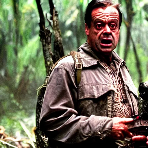 Prompt: del boy in predator, epic quality, hard sci fi, dramatic, sharp focus, realistic, 4 k, dimly lit