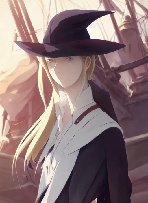 Image similar to portrait of lady maria, helm of second world war warship in background, illustration concept art anime key visual trending pixiv fanbox by wlop and greg rutkowski and makoto shinkai and studio ghibli and kyoto animation, symmetrical facial features, shoulder eyes, astral witch clothes, dieselpunk, realistic anatomy, gapmoe yandere grimdark, volumetric lighting, backlit