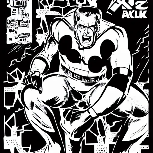 Prompt: jack kirby krackle dots, by jack kirby, comic art, black and white only, vector