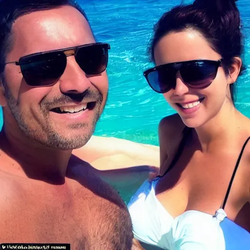 Image similar to photo of a 4 0 year old man that looks young for his age dating a very attractive 2 2 year old woman wearing a bikini. he was 1 8 when she was a newborn baby