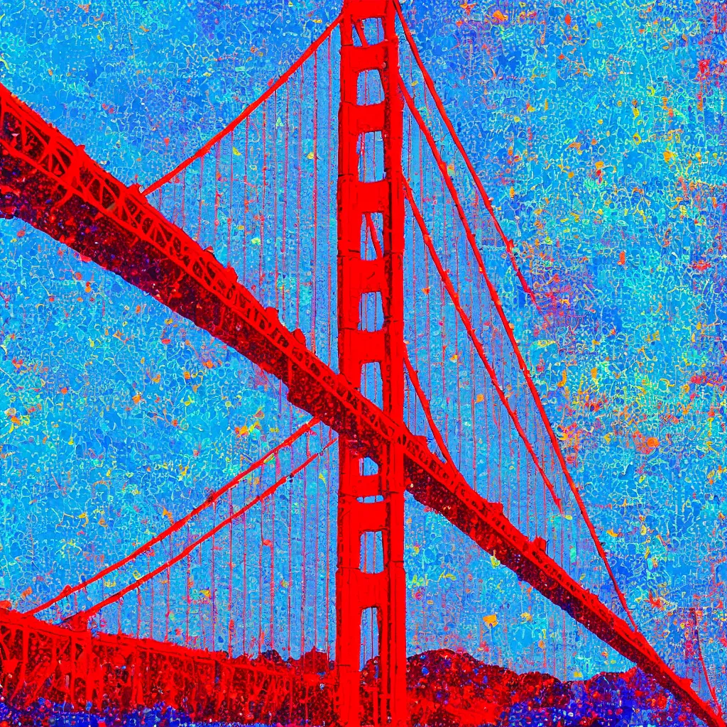 Prompt: san francisco golden gate bridge, wpap style, wedha, vivid