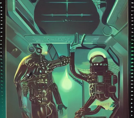 Image similar to retro dark vintage sci-fi : : 2D matte gouache book cover illustration : : deep space macabre sci-fi world