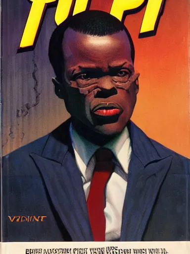 Image similar to pulp magazine cover of a black man in a suit smoking, dynamic lighting, volumetric lighting, mysterious highly detailed, smooth, digital painting, symmetrical, art by vincent di fate, kehinde wiley, artem demura