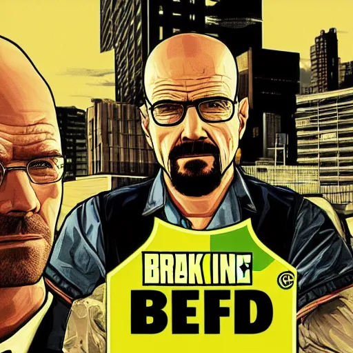 Prompt: Breaking bad, GTA cover art