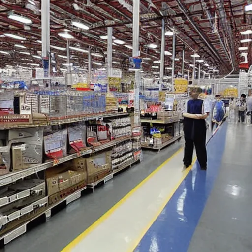 Prompt: a costco entirely staffed by robots