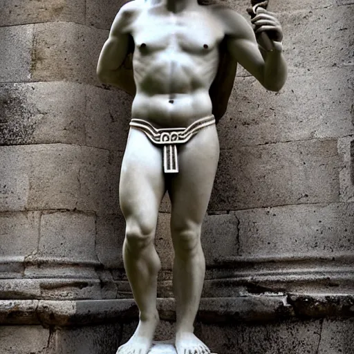 Prompt: Mario as a greek god statue, realistic photo in athens