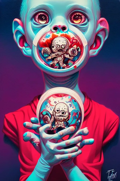 Image similar to a baby zombie in a pocket, tristan eaton, victo ngai, artgerm, rhads, ross draws