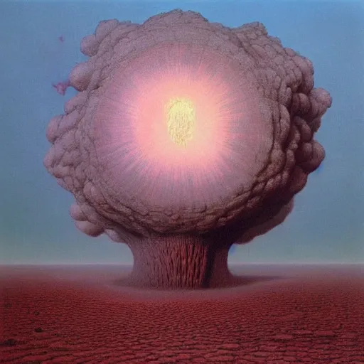 Prompt: atomic explosion by Zdzisław Beksiński, oil on canvas