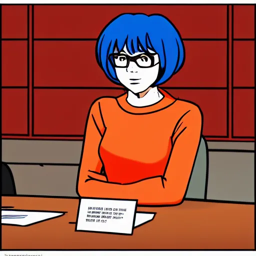 Velma Dinkley from Scooby Doo in court for falsely, Stable Diffusion