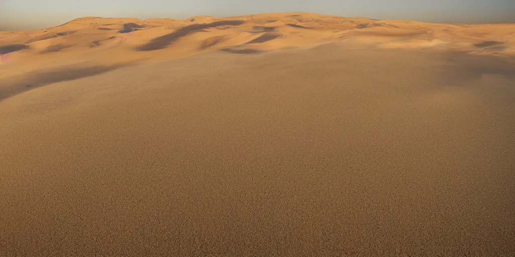 Prompt: National Geographic photograph of windswept sand dunes. Realistic.